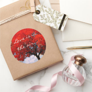 Love is in the air Red Tree Typography Cloud Classic Round Sticker