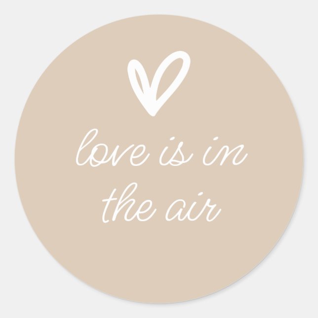 Love is In the Air Simple Beige Sticker with Heart (Front)