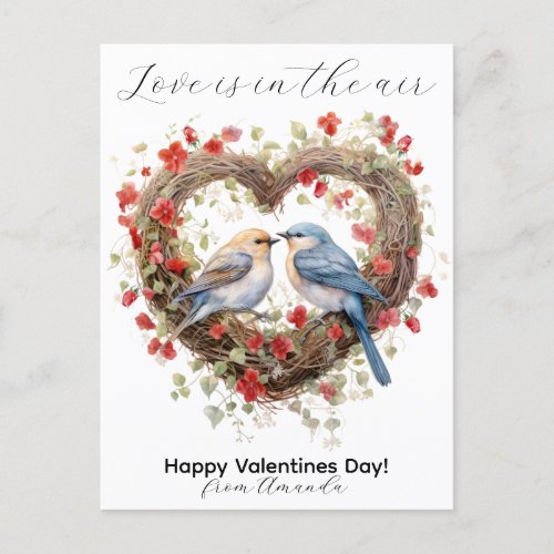 Love Is In The Air Valentines Cute Birds Name On  Holiday Postcard