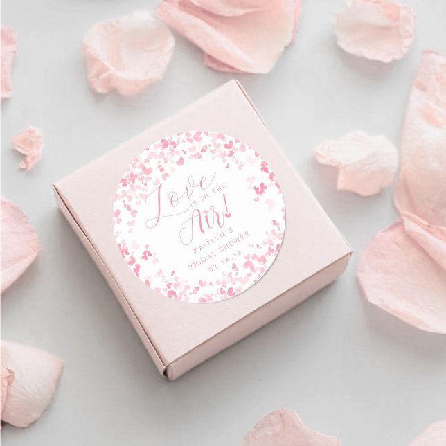 Love Is In The Air Valentine's Day Bridal Shower Classic Round Sticker (Creator Uploaded)