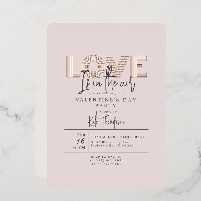 Love is in the Air Valentine's Day Party Rose Gold Foil Invitation (Front/Back)