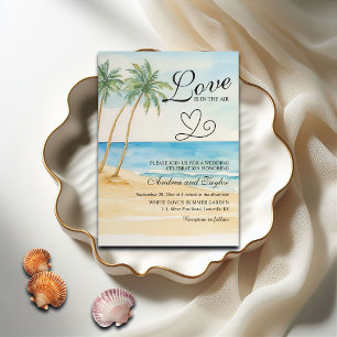 Love is in the Air Watercolor Beach and Palm Trees Invitation