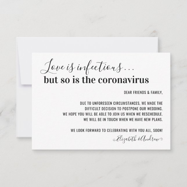 Love is Infectious Covid19 Wedding Postponement Announcement (Front)