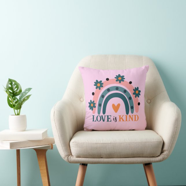LOVE IS KIND COLOR PINK BOHO RAINBOW THROW PILLOW (Chair)