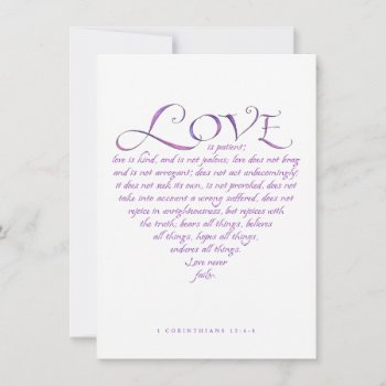 Love Is Kind Quote Calligraphy Blue/purple Heart by Smilesink at Zazzle