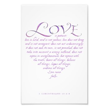 Love Is Kind Quote Typography Blue/purple Heart Photo Print by Smilesink at Zazzle