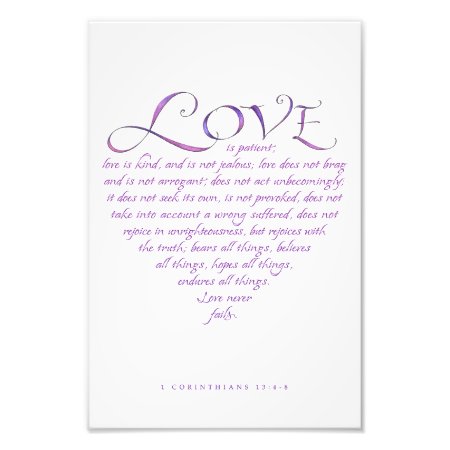 Love Is Kind Quote Typography Blue/purple Heart Photo Print