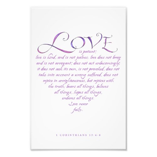 Love is Kind Quote Typography BluePurple Heart Photo Print