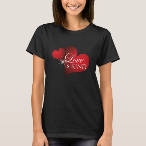 Love is Kind__Red Hearts on Black_W T_Shirt