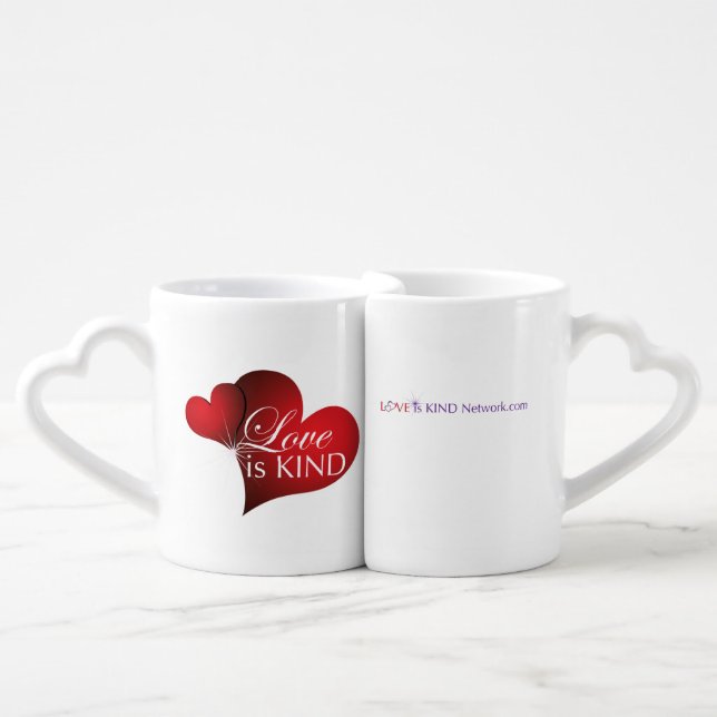 Love Is Kind Red Hearts Two Set Heart Mugs (Front Nesting)