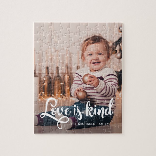 Love is Kind Script with Photo and Name Jigsaw Puzzle (Vertical)