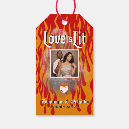 Love is Lit Funny Hearts on Fire Photo Gift Tags