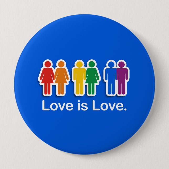 LOVE IS LOVE BLUE PINBACK BUTTON (Front)