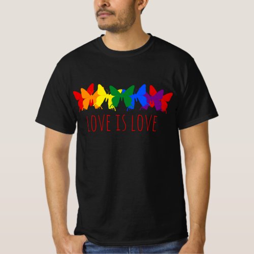 Love Is Love Butterfly Rainbow Black T_Shirt