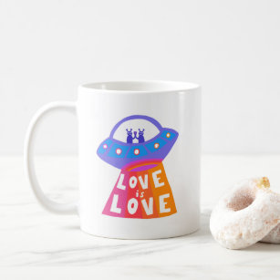 LOVE IS LOVE Charming Aliens Martians UFO Pride Coffee Mug