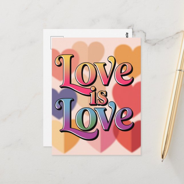 Love is Love Colorful Hearts Typography Postcard (Front/Back In Situ)