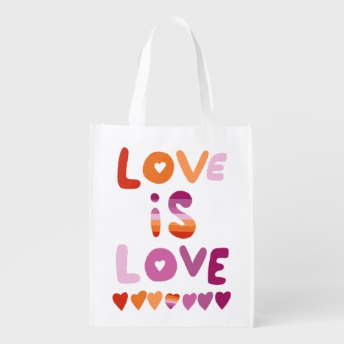 LOVE IS LOVE Colorful Pink Purple Lesbian Pride Grocery Bag