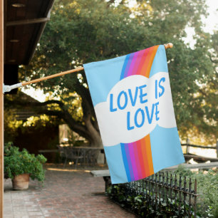 LOVE IS LOVE Colorful Rainbow Cloud Pride CUSTOM House Flag