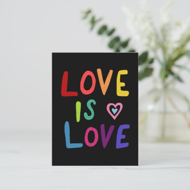 LOVE IS LOVE Colorful Rainbow Postcard (Standing Front)