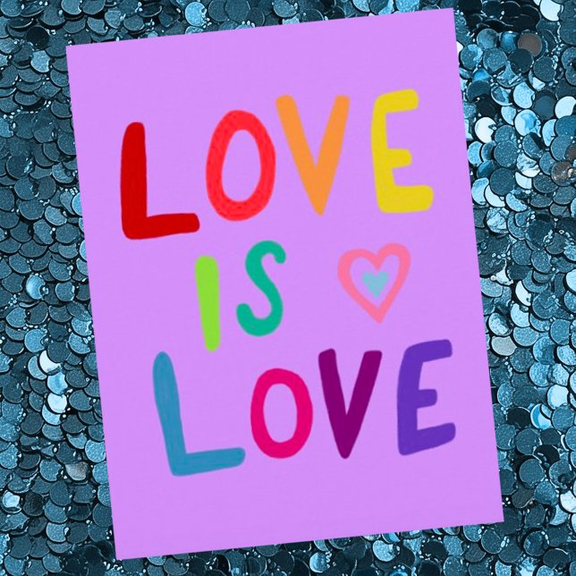 LOVE IS LOVE Colorful Rainbow Postcard (Love is Love colorful cute handlettered postcard- PRIDE!)