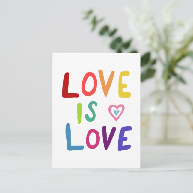 LOVE IS LOVE Colorful Rainbow  Postcard (Standing Front)