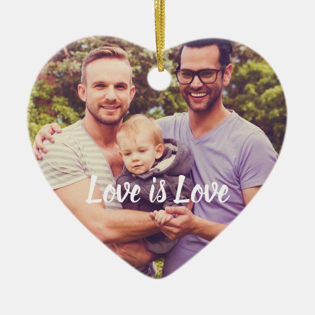 Love is Love Custom Photo Ceramic Ornament (Front)