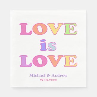Love is LOVE | Cute Colorful Gay Wedding Napkins