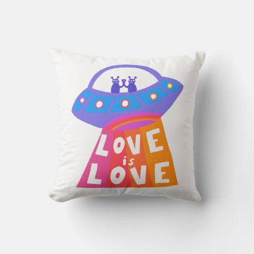 LOVE IS LOVE Cute UFO Aliens Space Rainbow Pride Throw Pillow
