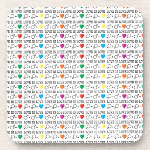 LOVE is LOVE equality quote in rainbow colors Beverage Coaster