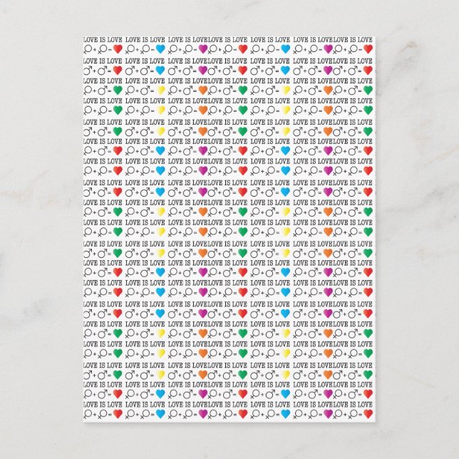 LOVE is LOVE equality quote in rainbow colors Postcard (Front)