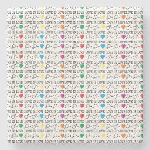 LOVE is LOVE equality quote in rainbow colors Stone Coaster