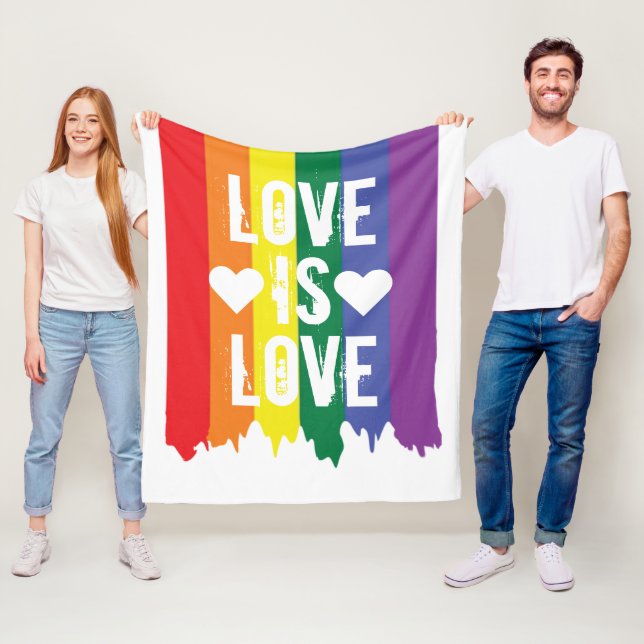 Love is Love Gay Pride LGBT Rainbow Fleece Blanket (In Situ)
