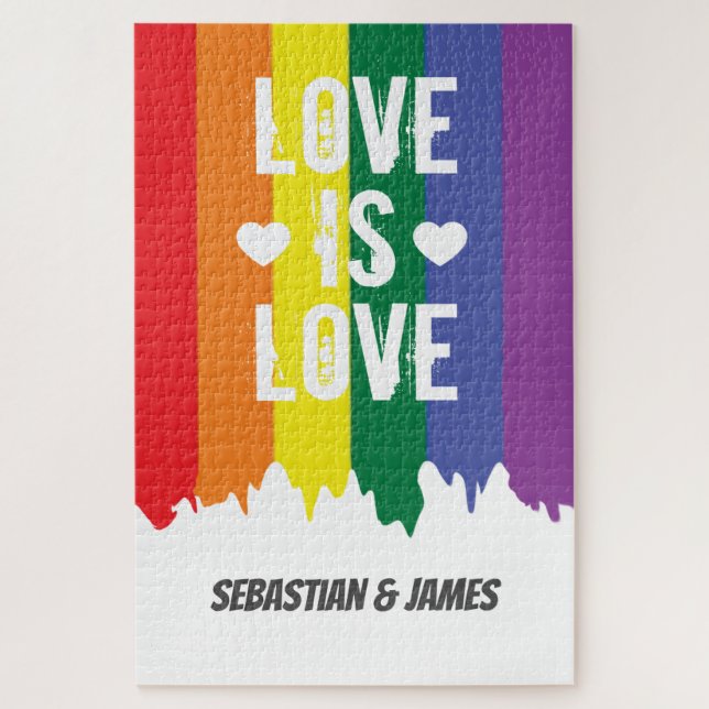 Love is love gay pride LGBT rainbow personalized Jigsaw Puzzle (Vertical)