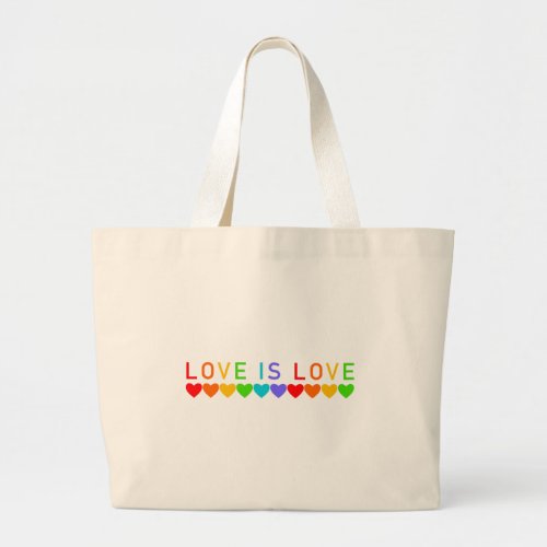 Love Is Love Gay Pride LGBTQ Rainbow Hearts   Large Tote Bag