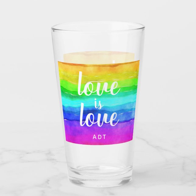 Love is Love Gay Pride Monogram Rainbow Watercolor Glass (Front)