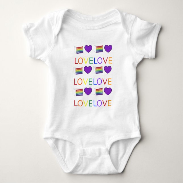 LOVE IS LOVE Gay Pride Rainbow Cake LGBT Heart Baby Bodysuit (Front)