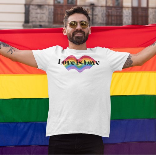 Love is Love Gay Pride Rainbow Graphic Black Text T_Shirt