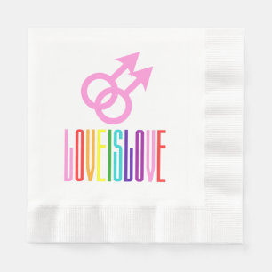 Love is Love Gay Relationship Sign Rainbow LGBT Napkins