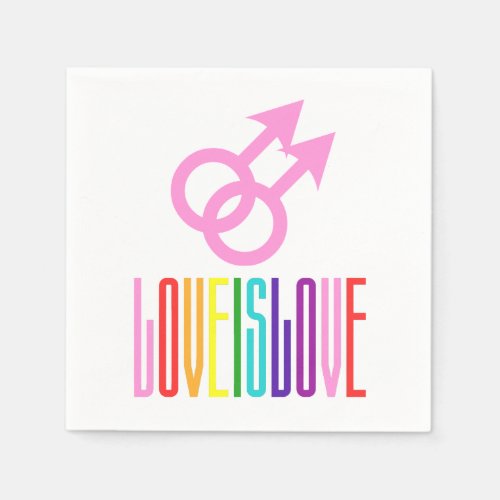 Love is Love Gay Relationship Sign Rainbow LGBT Napkins