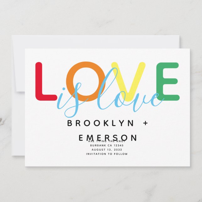 Love is Love Gay Wedding Save The Date (Front)