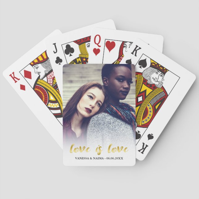Love is Love | Gold Script Overlay Photo Poker Cards (Back)