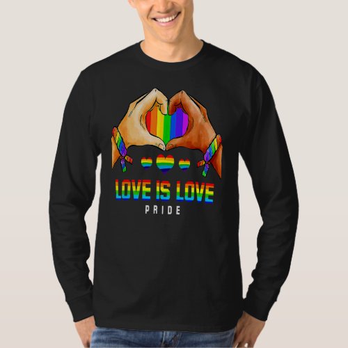 Love Is Love Hand Heart Rainbow Flag Color Gay Lgb T_Shirt
