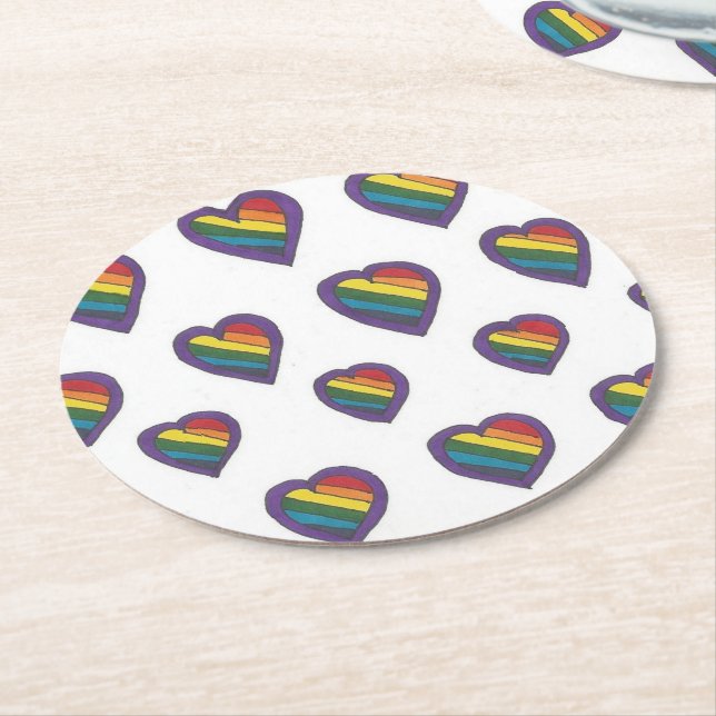 Love is Love Heart pattern Round Paper Coaster (Angled)