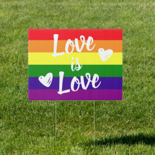 Love is Love Hearts Rainbow Yard Sign