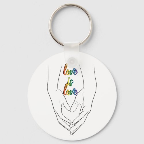 Love is Love Holding Hands Heart Line Art Pride Keychain