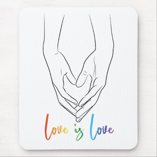Love is Love Holding Hands Heart Line Art Pride Mouse Pad