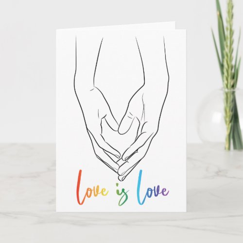Love is Love Holding Hands Heart Line Art Pride Po Card