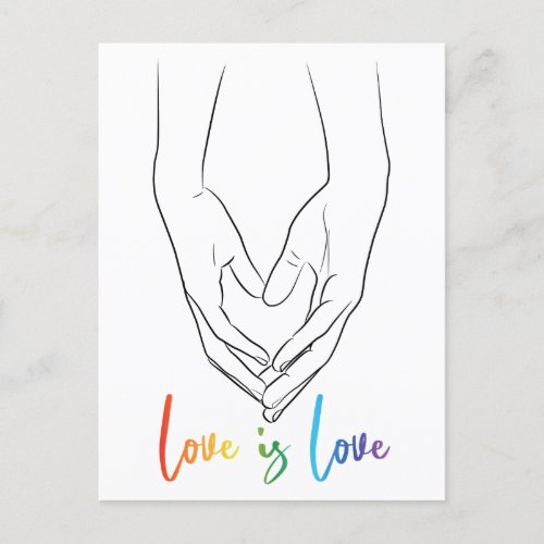 Love is Love Holding Hands Heart Line Art Pride Po Postcard