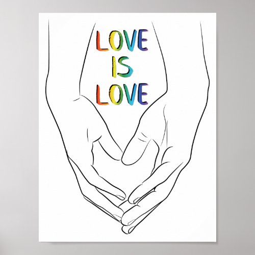 Love is Love Holding Hands Heart Line Art Pride Po Poster