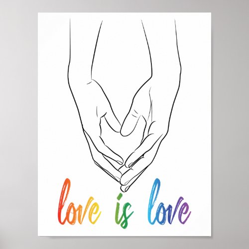 Love is Love Holding Hands Heart Line Art Pride Po Poster